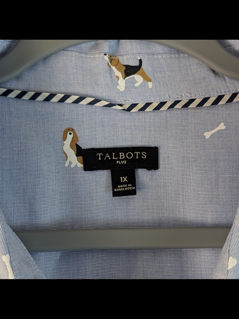 Talbots Plus Button-Up Shirt Blue 100% Cotton Fetching Beagle Size 1X - Picture 3 of 6